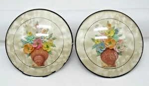 2 Vtg Peter Watson Studios Round Convex Glass Bubble Sea Shells Floral Art - Picture 1 of 12
