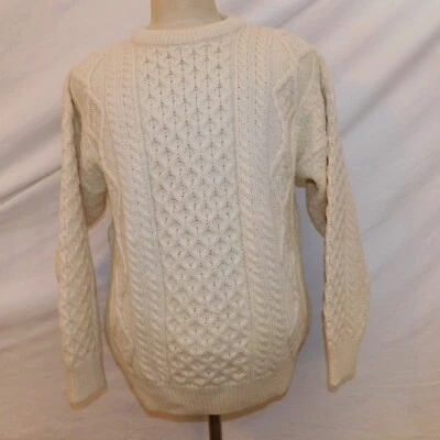 Vtg Aran Crafts Men's Sz L Wool Fisherman Chunky Cable Knit Sweater Ireland - Image 1 of 4