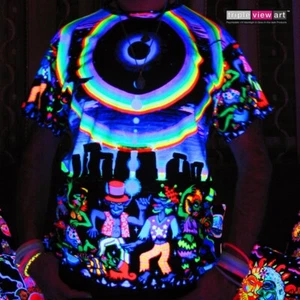 MENS T-SHIRT UV Black Light Fluorescent Glow Psychedelic Art All Over Full Print - Picture 1 of 4