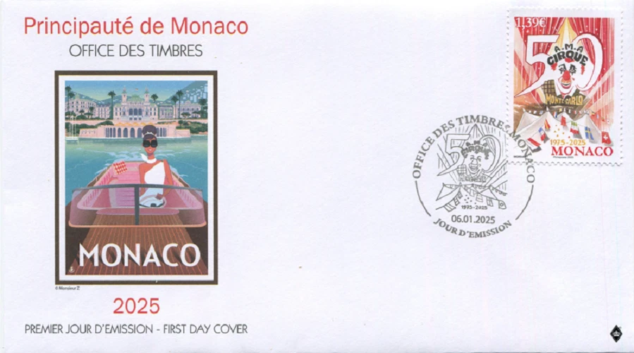 Monaco 2025 First Day Cover 50 YEARS OF THE ASSOCIATION OF FRIENDS OF THE CIRCUS - Image 1 of 1