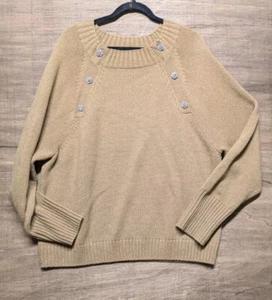 J Crew Wmns Plus Size 2X Tan Caramel Rhinestone Button Lamb's Wool Nylon Sweater - Picture 1 of 7