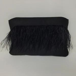 Charming Crossbody Shoulder Bag Chain Satin Ostrich Hair Black 7” x 10.5” - Picture 1 of 3