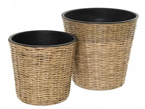 Technorattan Blumentopf Set 2 Stück mit Einsatz Blumenkübel Grau/Beige 31/38cm - Bild 1 von 14