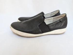 Josef Seibel Mens Size 10 Perforated Leather Flat Slip On Sneakers Black - Picture 1 of 8