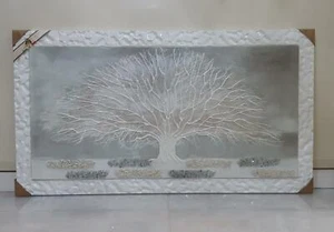 QUADRO MODERNO ALBERO DELLA VITA BIANCO IN LEGNO DECORATO CON PIETRE - Imagen 1 de 1