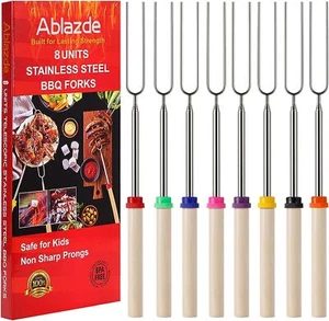 8 PCS Marshmallow Toasting Forks Smores Sticks for Fire Pit Telescoping Marshm - Picture 1 of 8