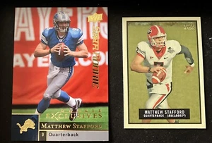 Lote de 3 Matthew Stafford. 1 Topps + 1 UD RC + 1 2014 Playoff Ser#/199. Leones - Imagen 1 de 5