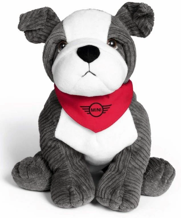 MINI Cooper Bulldog Stuffed Animal Plush Toy Grey White Red Bandanna 80452465960 - Imagem 1 de 1
