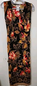 Vintage 90er Blumen Tie Back Midikleid schwarz Hibiskus Gr. 10 R&K Originals 18W x 52L - Bild 1 von 7