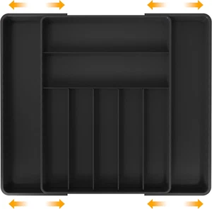 Expandable Kitchen Drawer Flatware Organizer, Black – Adjustable Cutlery Tray wi - Picture 1 of 12