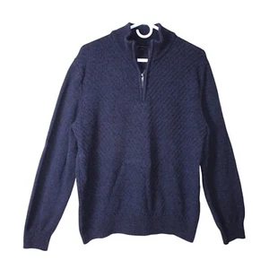 Calvin Klein Jeans 1/4 Zip Sweater Mens Size XL 100% Cotton Blue Mock Neck Rib - Picture 1 of 11