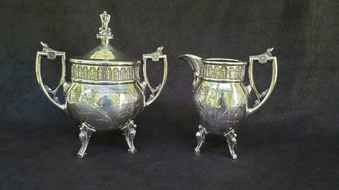 Antique Reed & Barton Sugar & Creamer Design 2666 1874 Silverplate Cover