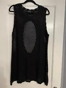 ANRABESS Women Black Crochet Swim Cover Up Dress Sleeveless Cutout Back Size L - Picture 1 of 7