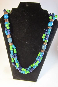 Fun Eco-Friendly Tagua Necklace in Shades of Blue, Aqua, Teal and Lime Green - Picture 1 of 1