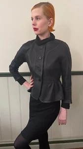BURBERRY PRORSUM Black Perforated Leather Peplum Jacket IT 40 / AU 8 / US 4 NEW - Picture 1 of 10