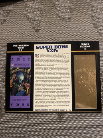 22KT GOLD SUPER BOWL 24 XXIV 49ERS VS BRONCOS OFFICIALLY AUTHORIZED NFL TICKET Cover