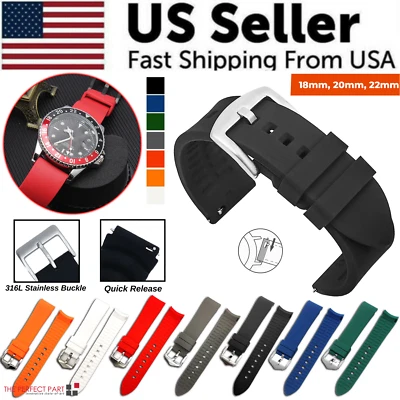18mm 20mm 22mm Soft Silicone Watch Band Divers Replacement Strap Quick Release - Image 1 of 4