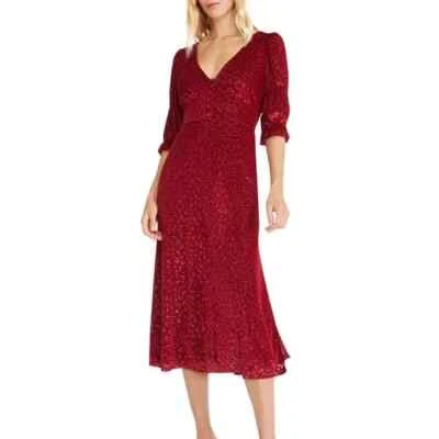Nuevo Vestido de Terciopelo BETSEY JOHNSON Mujer Grande Rojo Oscuro Estampado Animal Laminado Burnout Foto 1 de 4