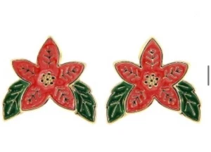 WEIHNACHTEN WEIHNACHTSSTERN ROT UND GRÜN EMAILLE OHRSTECKER DURCHBOHRT GOLDFARBEN OHRRINGE - Bild 1 von 1