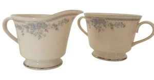 Lenox Reverie Floral Creamer & Sugar Bowl Set Ivory Blue Flowers - Picture 1 of 9