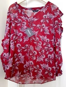Blusa Caleidoscopio Damas Borgoña Floral Cuello en V Manga Volantes Talla 10 Nueva con Etiquetas - Imagen 1 de 4