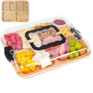 Charcuterie Board with Lid, 6-Compartment Travel Cheese Board with Handle, Ba... - Picture 1 of 7