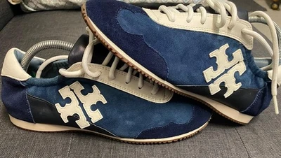 Tory Burch Vintage Double T Trainer sneakers in blue suede Size 7 - Image 1 of 4