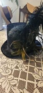 Steampunk Black Felt Top Hat W/Feather Music Festival - Picture 1 of 7