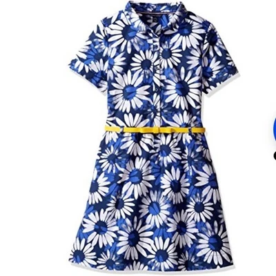 Vestido camisa manga curta Tommy Hilfiger meninas azul marinho branco floral botão para cima XL/16 - Imagem 1 de 4