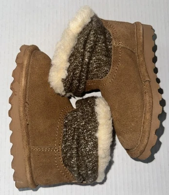 BearPaw Little Kids Toddler Brown Suede Sheepskin Wool Boots Size 9 - Image 1 of 4