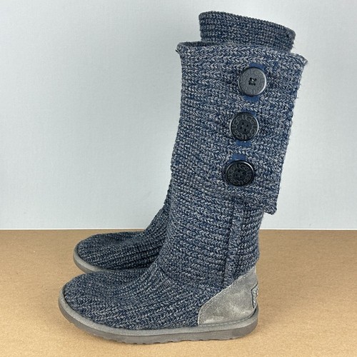Stivali UGG Classic Cardy maglia alta donna 6 blu grigio plantare pelle di pecora pull on