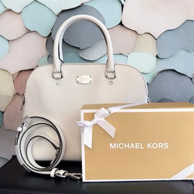 MICHAEL MICHAEL KORS White CINDY Large DOME SATCHEL Tote Bag Handbag Purse - Image 1 of 4