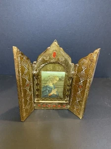 Vintage 7" Holz Triptychon Italienisch Florentiner Gold Vergoldet Madonna Mid Century - Bild 1 von 24