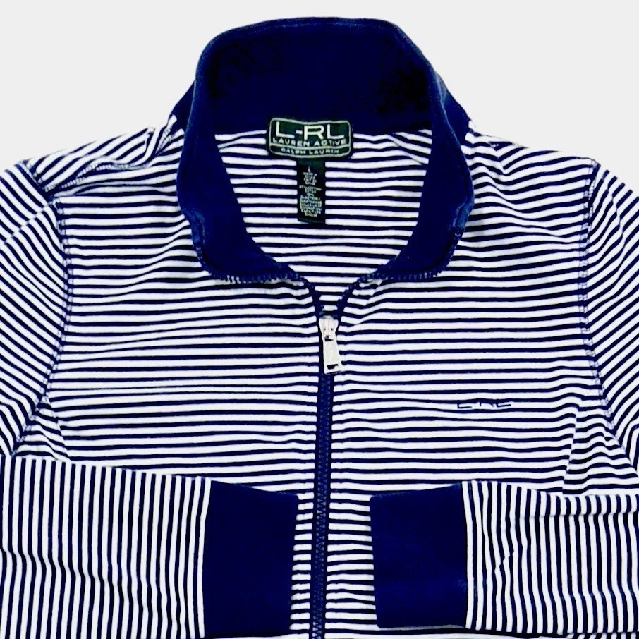 Jaqueta LRL Ralph Lauren Active Feminina Zíper Completo Azul Listra Branca G - Imagem 1 de 4