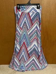 By & By Girls' Blue Red White Geometric Maxi Skirt Size Medium 10 12 - Picture 1 of 7