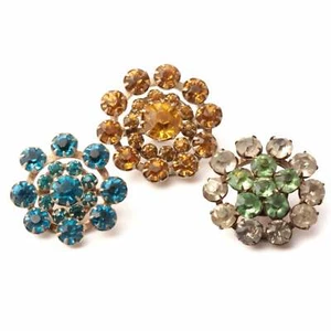 Lot (3) Antique Victorian Czech glass rhinestone silver metal buttons - Picture 1 of 4