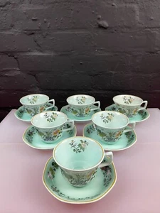 6 x Adams Ironstone Calyx Ware MING JADE Teacups and Saucers Set - Picture 1 of 4