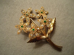 Viktorianische Art Deco Brosche Anstecknadel Smaragdgrün & klar Strass Blumenstrauß - Bild 1 von 6