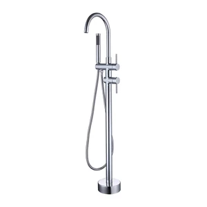 Floor Mount Bathtub Faucet Polished Chrome Finish Solid Brass Single Handle - Picture 1 of 6