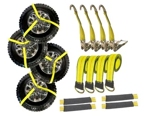 2" x 10' Side Mount Wheel Net Tie Down Lasso Strap Ratchet J Hook (12 Pack) - Picture 1 of 11