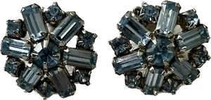Vintage Ohrringe weiß blau Strass silberfarben Ohrclips rund signiert - Bild 1 von 16