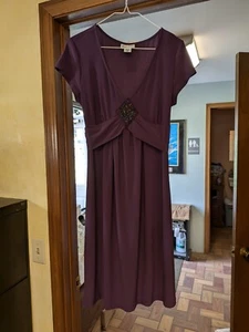 Motherhood Maternity Size Large Dark Maroon-Purple Dress With Sequined Sash NWT - Picture 1 of 9