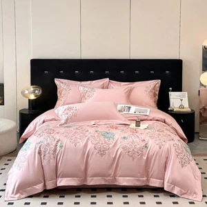 Bedding Set 4pcs Pure Cotton Embroidered Duvet Cover Flat Sheet 2 Pillowcases - Picture 1 of 60
