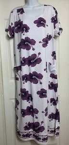 IGSport Hibiscus Maxi T-shirt Dress Tiki Hawaiian Lg White/Purple Swimsuit Cover - Picture 1 of 7