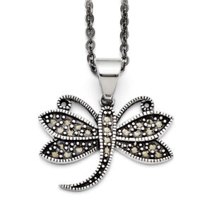 Chisel Stainless Steel Butterfly Marcasite Necklace 18"