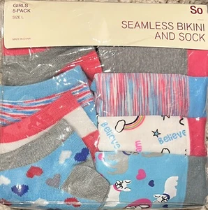 SO Girl's Size L 5-Pack Seamless Bikini Panties & Socks Set Assorted Blue & Pink - Picture 1 of 3