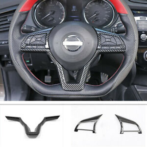For Nissan Rogue Sport 2017-2020 Carbon Fiber Steering Wheel Frame Cover Trim 3P