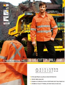 Hi-Vis Light Weight L/S Cotton Drill Safety Work Shirt with 3M Reflective Tape - Bild 1 von 2