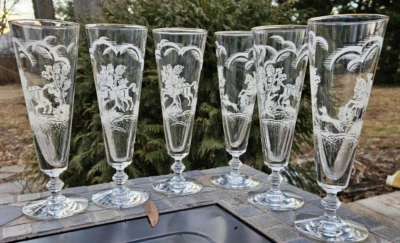 6 flautas de champán vintage Libbey Man On A Horse & Hound cerveza Pilsners WOW Foto 1 de 4