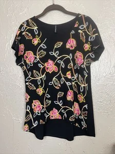 Bleeker & McDougal Black Floral Embroidered Shirt Blouse Top Womens Size Small - Picture 1 of 5